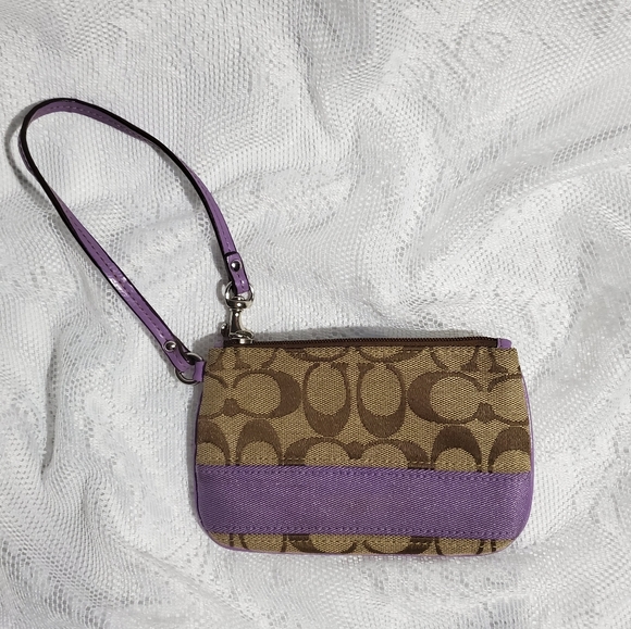 Coach Tan & Lavender Wristlet - Picture 1 of 6